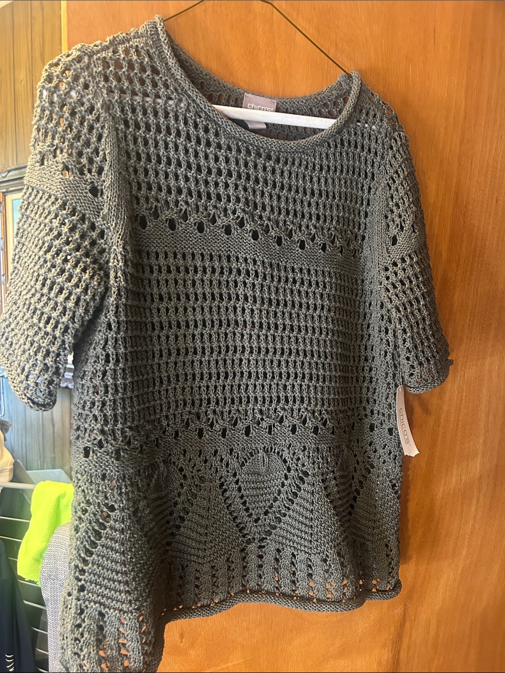Chico's Olive Crochet Short Sleeve Top